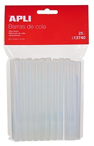 APLI 13740 - Lot de 25 recharges de bâtons de colle - Ø 7,5 mm x 10 cm - Compatibles avec les pistolets à colle pour bâtons de Ø7,5 mm.
