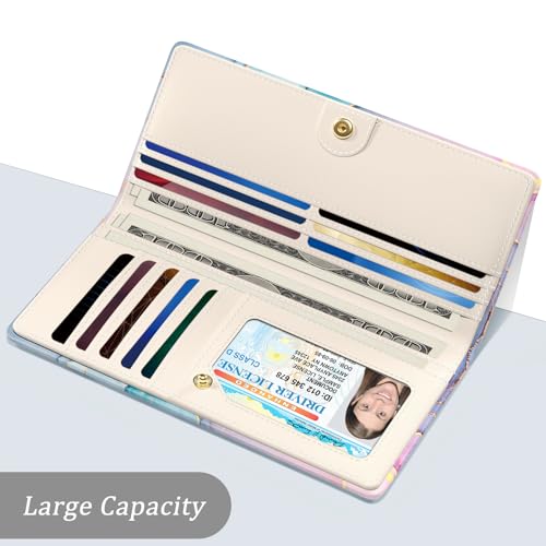 Wallet Women, Cute Marble RFID Blocking Credit Card Holder for Women, Slim Thin Leather Bifold Ladies Purse, Clutch Billfold Card Holder Wallets with 11 Card Slots & ID Window, Blue Ink3