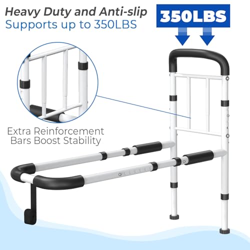 Bed Rails for Elderly Adults Safety - ASTM Approved Adjustable Bed Cane Supports 350LBS with Non-Slip Grip & Storage Pocket, Stable Bed Assist Rails for Seniors, Tool-Free - Image 5