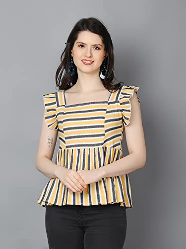 Image of ZUVINO Striped Cotton Tops for Women || Sleeveless Peplum Tops for Women || Stylish Summer Tops for Women.