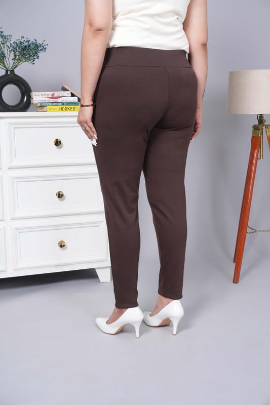 Image of Mlada Women's Solid Cotton Lycra High Waist Ankle Length Tummy Tucker Jeggings Trouser with 2 Side Pockets | Office Wear Summer Pants | Regular Fit, Stretchable, Comfortable & Stylish Everyday Bottoms