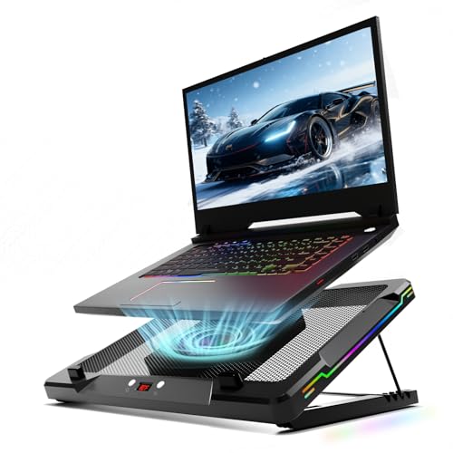 DEPGI Movable RGB Laptop Cooler with 5.5″ Sliding Fan, Ergonomic Cooling Stand with 8 Light Modes for 14-17.3 Inch Gaming Laptops