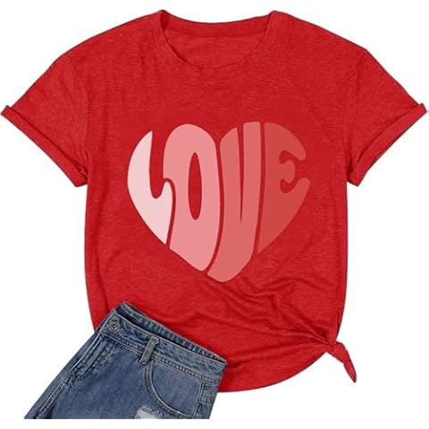 Funny Pink Red Cute Heart Love Shirts for Women Cute Love Graphic Tees Mother Valentines Day Gift Tee Shirt Tops for Her (True Red XXL) Cover
