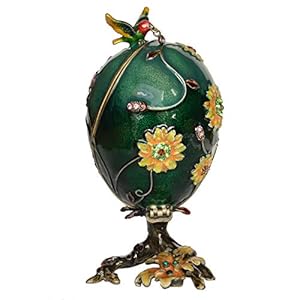 Easter Gifts for Kids Girls Hummingbird on Faberge Egg Trinket Box, Jewelry Box Hand Painted Decorative Box with Hinged Lid, Ring Earring Holder Bird Figurine Collectible