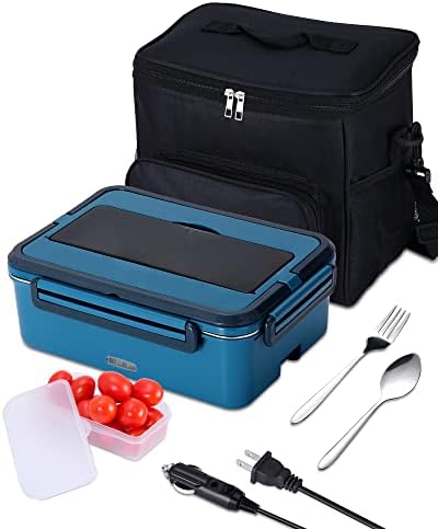 Rhudaky Electric Lunch Box (60 oz & 80W) Food Heater, 3 in 1 Heated Lunch Boxes for Adults,Portable Food Warmer -Self Heating Box for Work/Car/Truck with Large Insulated Lunch Bag