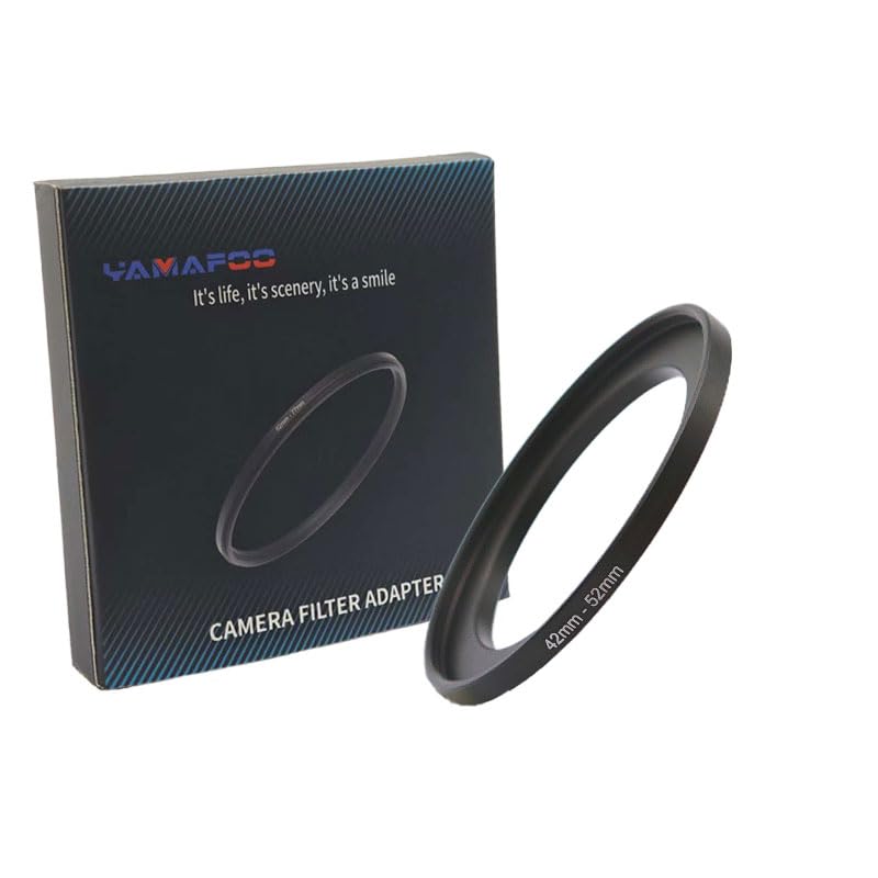 YAMAFOO 42mm to 52mm Step-Up Ring/Step Down Rings Filter Adapter for All Brands UV ND CPL Metal Ring Step-Up Rings Adapter Filter,Black (42-52)