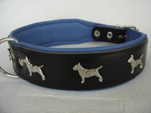 Bullterrier HUNDEHALSBAND - Halsband, Halsumfang 44-52cm/50mm, Leder Schwarz-Dunkel Blau