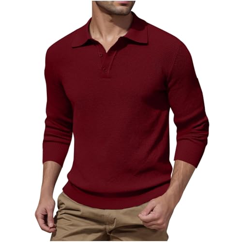 Mens Knit Sweater Slim Fit Long Sleeve Button down Soft Casual Lightweight Lapel Collared Sweater Solid Color Shirts