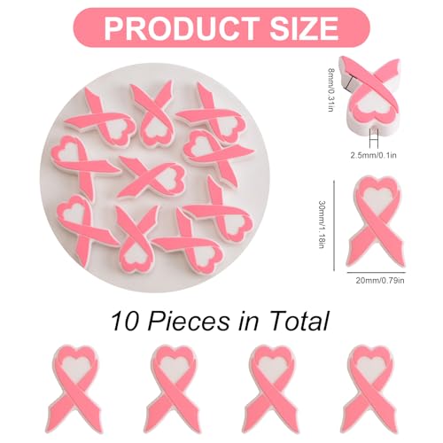 URROMA Pink Ribbon 10Pcs Breast Cancer Awareness Silicone Beads for DIY Necklace Bracelet Jewelry - Image 2