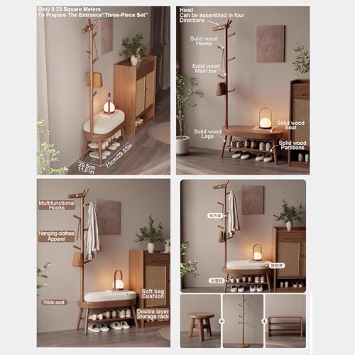 Banc à chaussures en bois d'entrée avec coussin confortable - 4