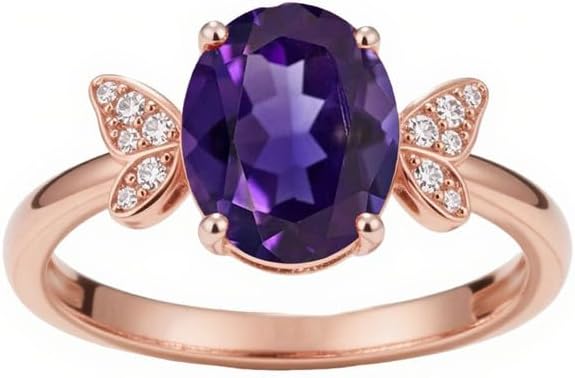 10K 14K 18K Gold 2 Carat Oval Gemstone Ring for Women with Moissanites/Diamonds Butterfly Birthstone Anniversary Statement Rings Size 3-16