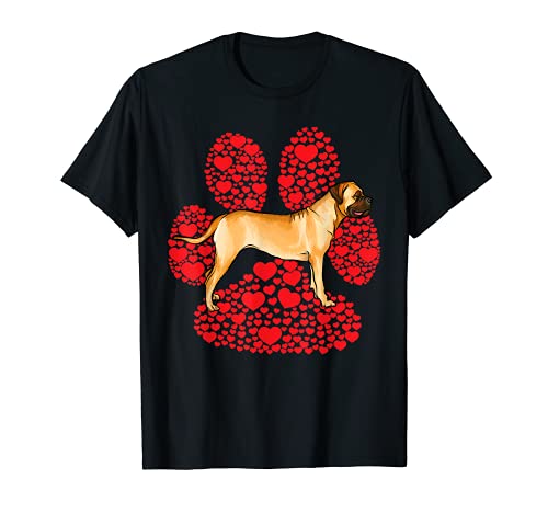 Bullmastiff Valentines Day Dog Love Paw T-Shirt, Black