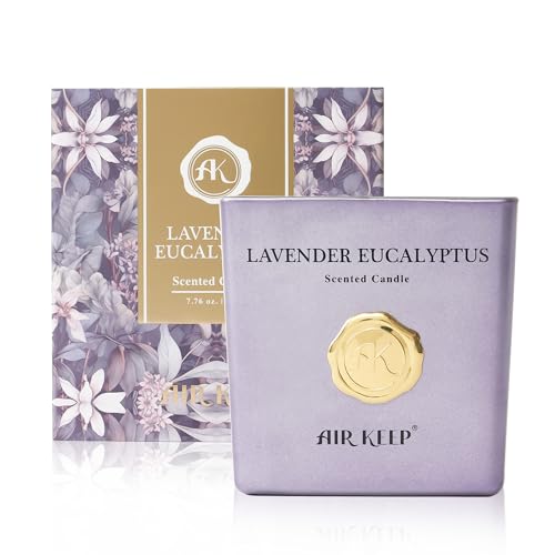 Airkeep Vela Aromática Lavender Eucalyptus, Vela de 220 g con una Duración de Quema de hasta 46 Horas, Vela de Cera Natural para el Hogar, Ideal como Regalo para Mujeres y Hombres