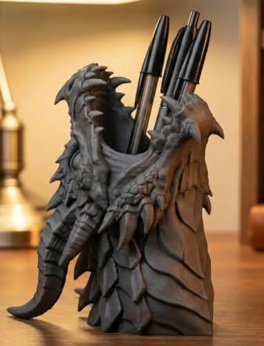 Dragon Head Pen Holder Gothic Fantasy Desk Organizer Dark Grey image 2
