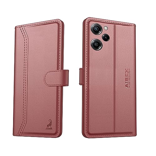 Image of AIBEX Compatible for Poco M6 Pro 5G / Redmi 12 4G / Redmi 12 5G Flip Cover Leather Finish | Inside TPU with Card Pockets | Wallet Stand | Complete Protection Flip Case - Brown