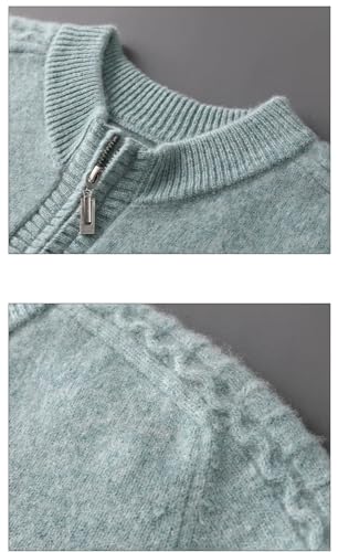 Men's 100% Wool Sweater Round Neck Thick Knit Long Sleeve Pullover Zipper Warm Winter Soft Knitwear Top4