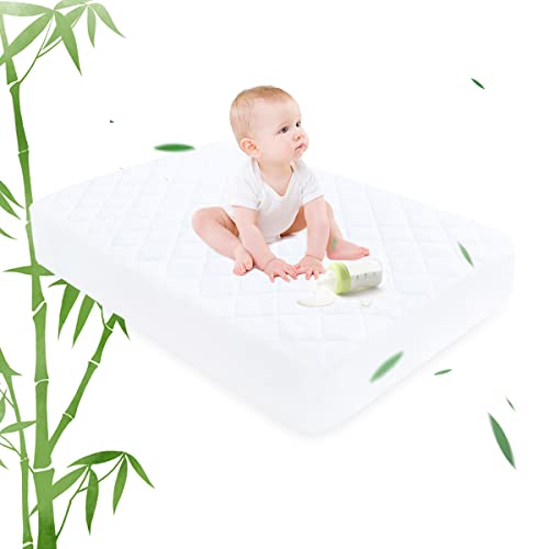 Image of Ruili Bamboo Waterproof Crib Mattress Protector, 1 Pack Quilted Fitted Breathable Toddler Baby Mattress Cover, Organic Bamboo Soft Crib Mattress Pad, White (52x28 Inches)