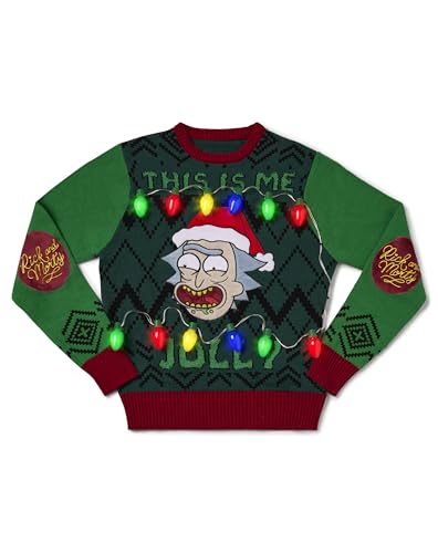 Spencer's Rick and Morty Light-Up This is Me Jolly Christmas Sweater | Officially Licensed | Outrageous Christmas Sweater