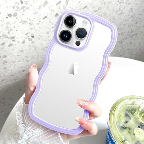 Image of MIDOS Back Cover Compatible with iPhone 14 Pro Max, Cute Curly Wave Frame Clear Case for Girls Women, Transparent Soft Silicone TPU Bumper Shockproof Protective Cover for iPhone 14 Pro Max (Purple)