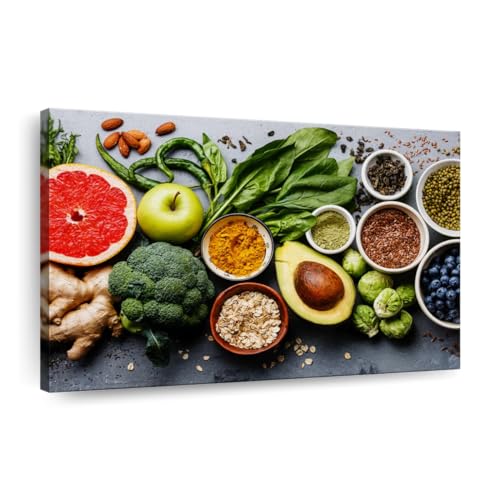 ElephantStock Healthy Food Selection Canvas - 1 Panel Nutrition Table Top Photography Decor - Kitchen Wall Art, Neat Food Print, Kitchen Canvas - Nutrition Table Top Wall Art - 30" X 20"