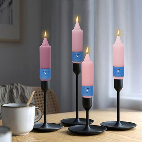 Image of Handmade Unscented Taper Candles Slow Burn Gradient Pink Candles 5 Inch Short Dinner Candle Sticks Smokeless Wax Candles Unique Design for Weddings Holiday Gift Home Decoration