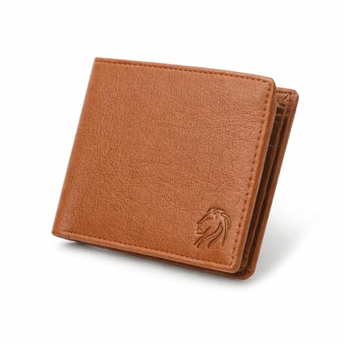 Image of VEMILIO Men's Vegan Leather Wallet with Coin Pocket | Slim Bifold Wallet for Men | 2 Cash Compartments | 3 Card Slots & 2 Hidden Pockets | Stylish Wallet for Daily Use & Gifting (Tan)