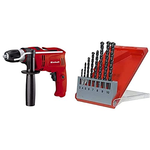 Einhell Tc-Id 650 E Trapano A Percussione 230-240 V, 650 W, Rosso, ‎27 x 23 x 6 cm & kwb Set di trapano in pietra KWB, 8 pezzi (set di trapano per tornitura e trapani di impatto)