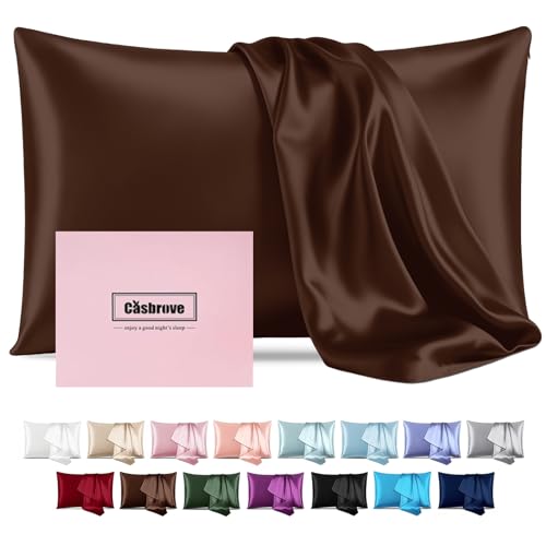 Silk Pillow Cases with Zipper,20x30 Mulberry Pillow Case,Brown,Queen,1pc by Casbrove - Used condition - US$19.59