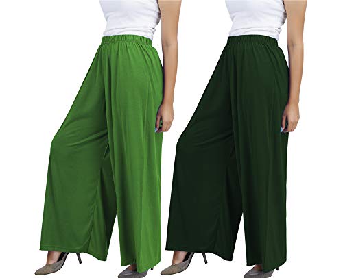 Image of Buy That Trendz M to 4XL Cotton Viscose Loose Fit Women M to 6XL Wide Leg Palazzo Pants for Jade Green Bottle Green 2 of Pack Combo XXX-Large