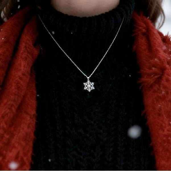 SLUYNZ 925 Sterling Silver Snowflake Pendant Necklace for Women Teens Christmas Snowflake Necklace Choker Sparkly CZ Snowflake Necklace Winter Necklace - Image 6