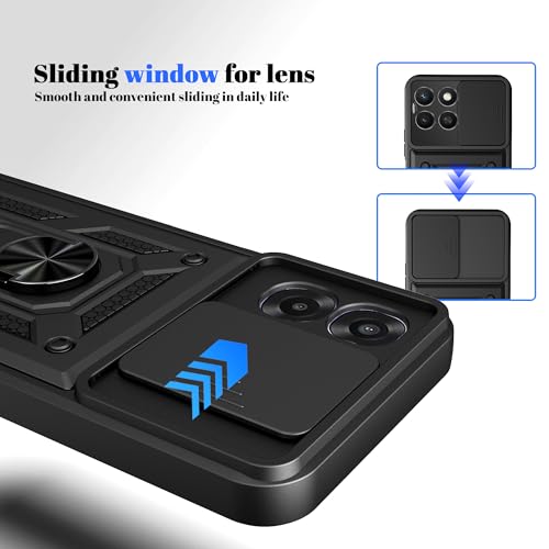 Image of Shockproof Back Case Cover for Moto G67 Power 5G, Shockproof Moto G67 Power Back Cover, Ring Case with Kickstand and Camera Protection Shutter - Black