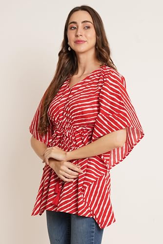 Image of COTLAND Fashions Jaipuri Cotton Kimono Sleeves Printed Longline Kaftan Top for Women