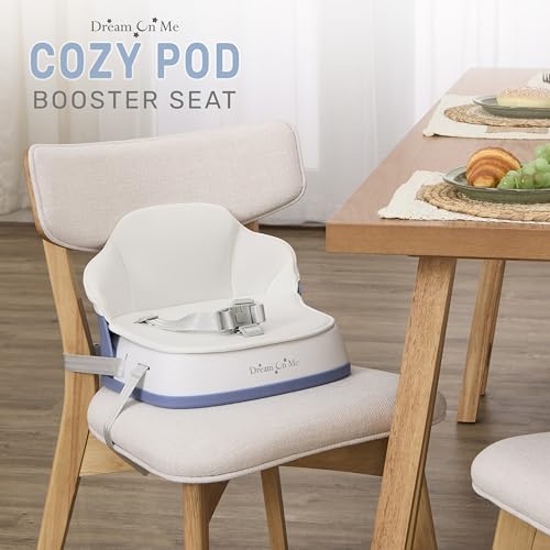 Image of Dream On Me Cozy Pod Baby Booster Seat for 6-36 Months, Portable Travel Booster Chair with 3-Point Safety Harness & 2 Fixing Belts, for Table & Dining, Lightweight Foldable & Easy to Carry - White