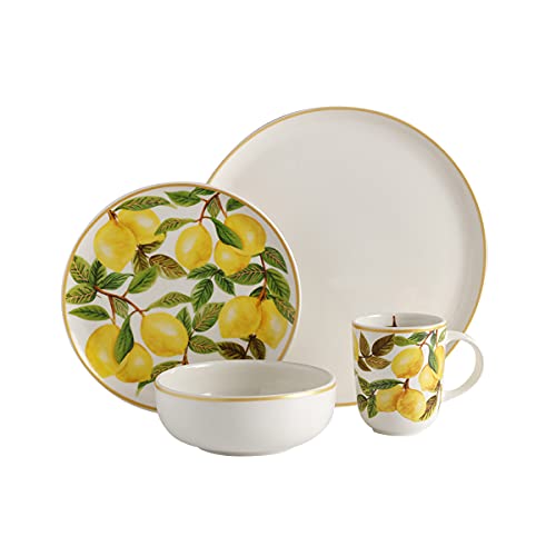 Corona Dinnerware Set 16-Pieces Earthenware | Alegra | Set De Vajilla 4 Puestos | 16 Piezas | Ceramica | Yellow Lemon Decor #TOP8