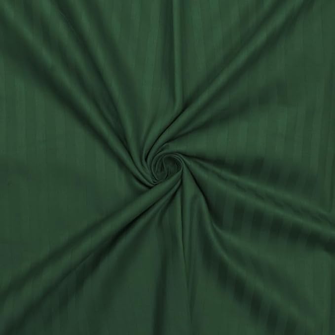Image of DECOR2ADMIRE 300 Thread Count Premium Glace Cotton Plain Stripe Single Bedsheet with One Pillow Cover (60 inch x 90 inch) (Dark Green, Pack of 2)