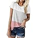 Produktbild Hevoiok Damen Kurzarm-Shirt Oberteile Sexy Dreifacher Farbblock Streifen Bluse Neu Frühling Sommer T Shirt Frauen Casual Locker Beiläufig Tanktops (Rosa, L)
