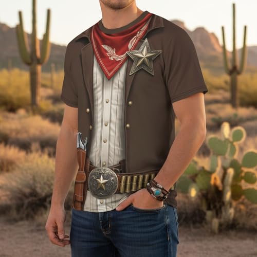 THE PIRATE KING Western Cowboy T-Shirt Graphic Funny Cosplay Costume Tee Crewneck Short Sleeve Casual Top Unisex