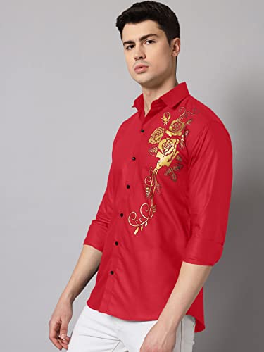 Image of Zombom Men's Regular Fit Cotton Blend Printed Spread Collar Full Sleeve Casual Shirt