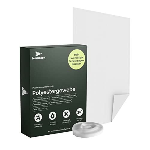 Nematek Polyester Fliegennetz Fenster - Fliegengitter Fenster ohne Bohren - Fliegengitter zum Kleben - individuell zuschneidbar - Fliegengitter (Weiß, 130x150 cm)