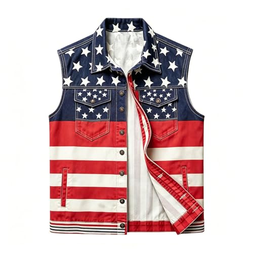 Gilet rayé fête de l'Indépendance avec manches patchwork classique bicolore - 3