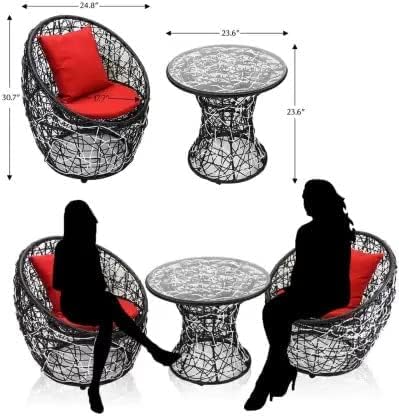 Image of Apple 2 Chair 1 Table Patio Set with Cushion for Indoor /Outdoor ||Garden || Balcony ||Living Room Tea & Coffee Furniture for Home Dcor (Standard, red& Black-2 Chair 1 Table)