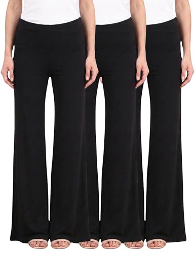 Image of Popana Wide-Leg Pants Palazzo Pants, Soft Lightweight Flowy Bootcut Wide Leg Lounge Pants for Women 3-Pack