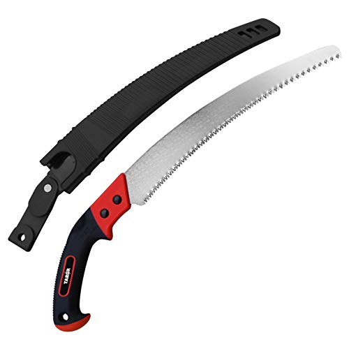 TABOR TOOLS Pruning Saw with Sheath, 13 Inch Hand Saw with Curved Blade and Holster, Suitable for Trimming Tree Branches and Clearing Forest Trails. T9A. (13 Inch, Curved Blade, Thumb Support)