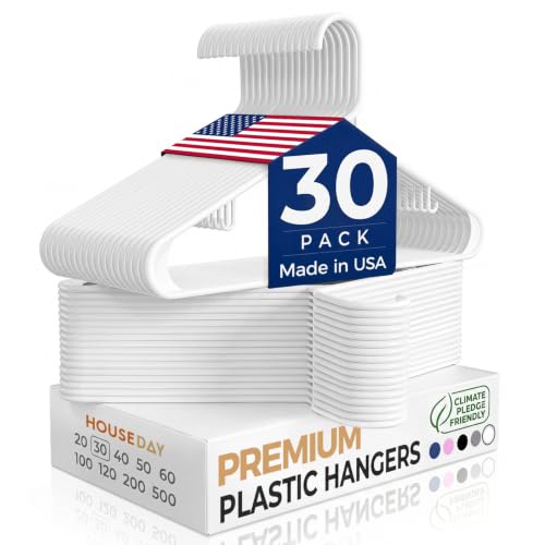 HOUSE DAY White Plastic Hangers 30 Pack, Slim Space-Saving Clothes Hangers