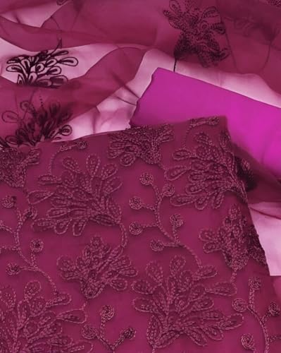 Image of StyleScope Women's Organza Embroidered Unstitched Salwar Suit Dress Material With Embroidery Work Dupatta (DM Plannttt Free Size)