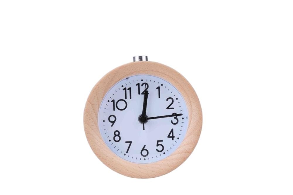 YHxFlux Table clocks Wooden Clock Snooze Bedside Kids Alarm Circular Needle Backlight Desktop Silent Wood No Ticking for bedrooms(KSW150-OW-BE)
