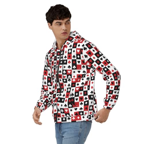 JZDACH Men's Performance Training Hoodie Suits Hearts Diamonds Clubs Spades Grid Poker Playing Cards, Lightweight Mesh Lining with Full-Zip, Athletic Gym Essential