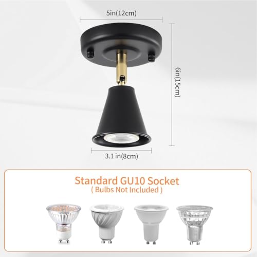 Image of Modern Flush Mount Ceiling Spot Light, Adjustable Directional Head, Black Spot Lights Indoor, Ceiling /Wall Mounted Single Track Light for Living Room, Corridor, Stairs.(2 Pack )