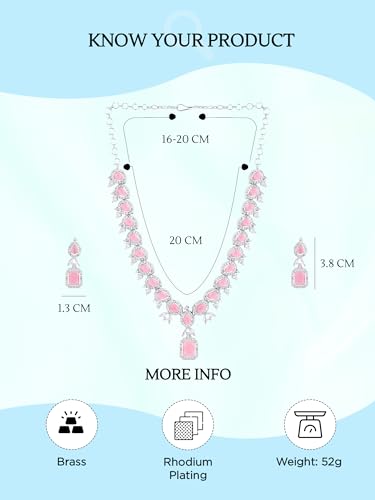 Image of Yellow Chimes Jewellery Set for Women and Girls American Diamond Jewellery Set | Rosegold Rhodium Plated AD Necklace Set for Women | Birthday Gift for Girls & Women