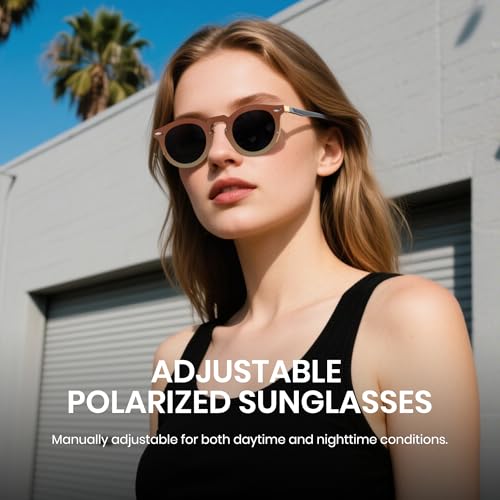 Cyxus Adjustable Tint Sunglasses 1-17 Gears Rounded Polarized Glasses Lenses Advanced ND Filter Lens Technology P1317 (Matte Gold Frame Teal Lens)3